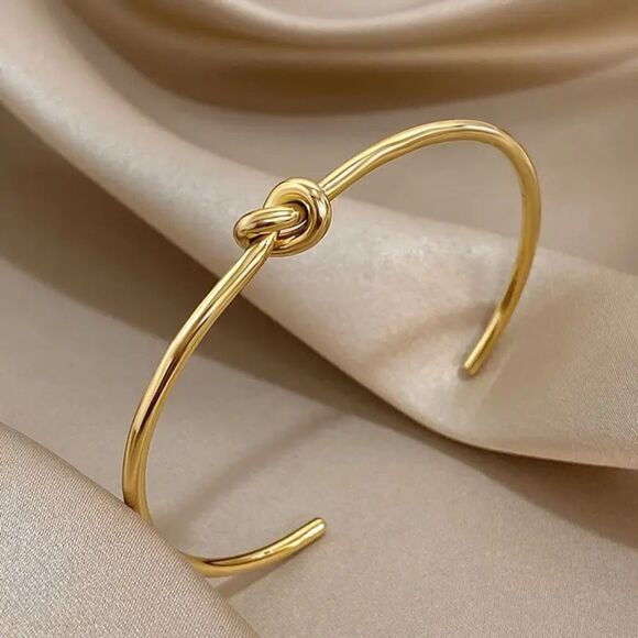 Tie Knot 18K Gold Plated Bangle Cuff Bracelet - Picture 11 of 15